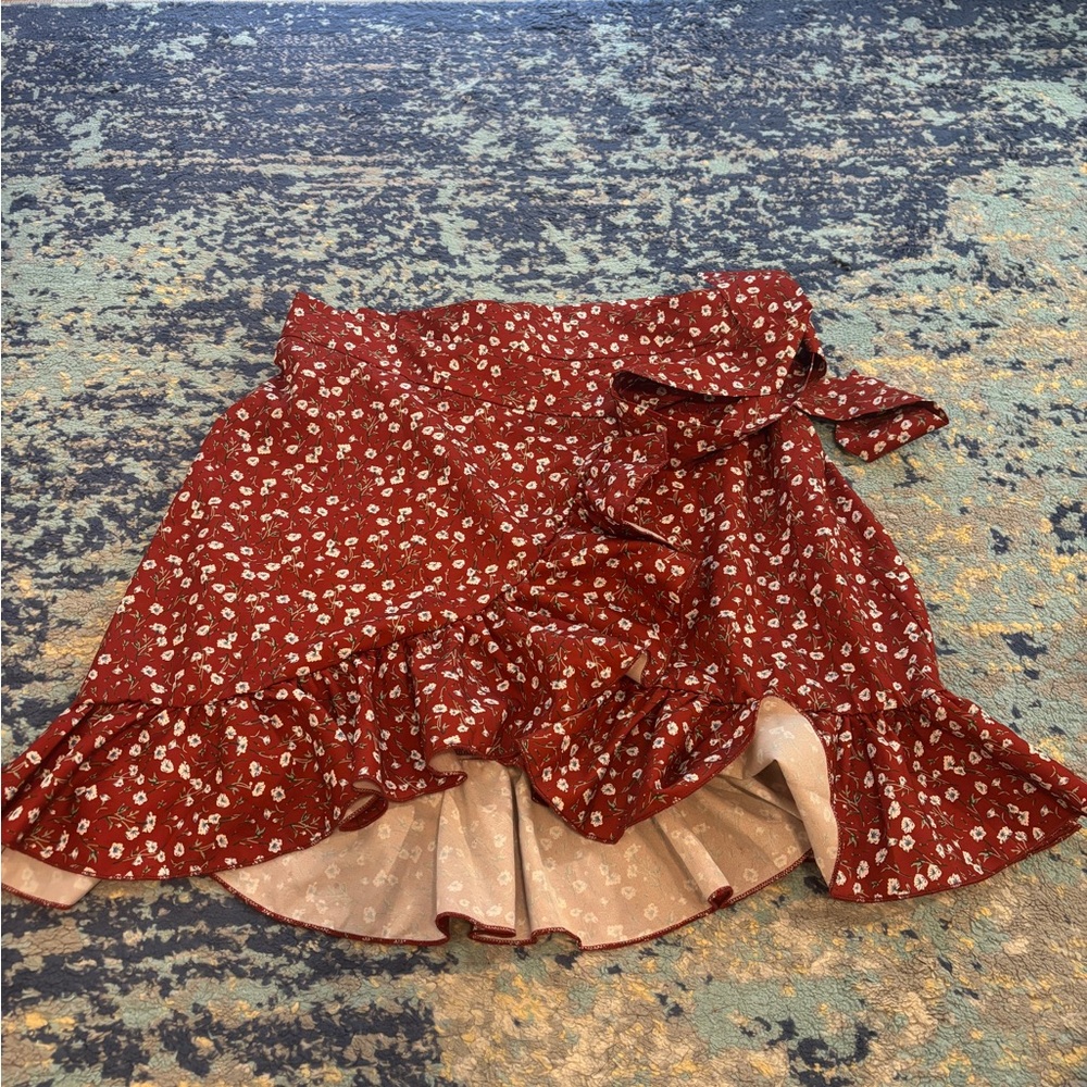 Floral Red Ruffle Skirt